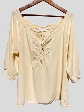 BOHO | JIN LIN Butter Yellow Embroidered Peasant Blouse Fairy Boho